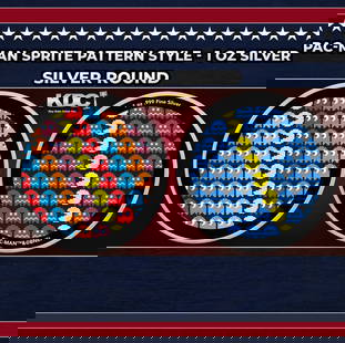 PAC-MAN Sprite Pattern style - 1 oz Silver Round Round: PAC-MAN Sprite Pattern style - 1 oz Silver Round. PAC-MAN Fever swept the world in the early 80s, and this unique colorized silver round celebrates PAC-MAN's legacy with two colorized designs featurin