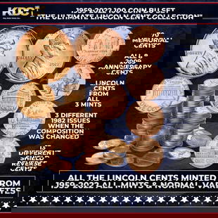 1959-2022 "The ULTIMATE LINCOLN CENT COLLECTION" 100 Coin BU Set: 1959-2022 "The ULTIMATE LINCOLN CENT COLLECTION" 100 Coin BU Set. In one simple step, add 100 different Lincoln cents to your collection – all in Uncirculated condition! Here are highlights of this