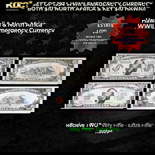 Set of 1934 WWII Emergency Currency Both $10 North Africa & KEY $10 Hawaii Grades VF/XF: Set of 1934 WWII Emergency Currency Both $10 North Africa & KEY $10 Hawaii Grades VF/XF. FR-2303 Out of about 65 Million Hawaii Notes Printed in all Denominations Only about 8% of them were $10 that m