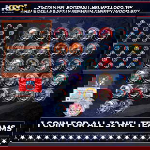 32-Coin NFL Football Helmet Logo JFK Half Dollar Set in Premium Cherry Wood Box Other Toy: 32-Coin NFL Football Helmet Logo JFK Half Dollar Set in Premium Cherry Wood Box. This is your chance to buy a 32-coin U.S. JFK Kennedy Half Dollar collection enhanced with beautifully colored NFL Foot