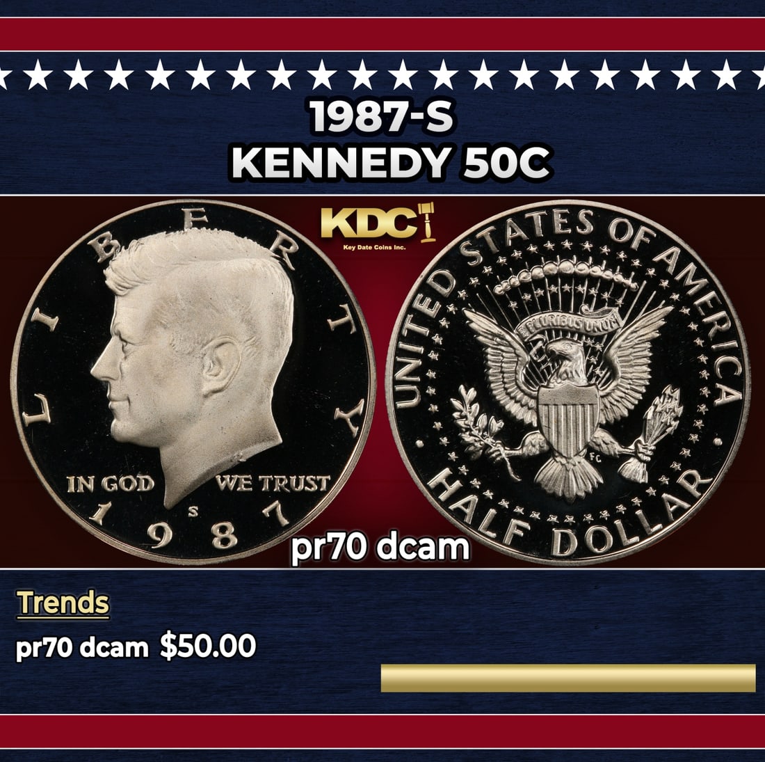 1987-s Proof Kennedy Half Dollar 50c pr70 dcam SEGS (1 of 3)
