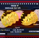 1908-p Gold Indian Quarter Eagle $2 1/2 ms64+ SEGS