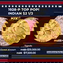 1928-p Gold Indian Quarter Eagle TOP POP! $2 1/2 ms66+ USCG