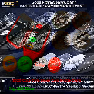 2020 4 Silver Coin Botte Cap Ser Coca Cola, Diet Coke, Sprite, Fanta Commerative Coin 24g .999 Si...: 2020 4 Silver Coin Botte Cap Ser Coca Cola, Diet Coke, Sprite, Fanta Commerative Coin 24g .999 Silver in Collector Vending Machine. Coins & Paper Money