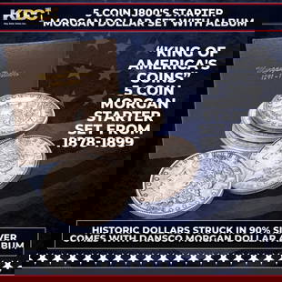 5 Coin 1800's Starter Morgan Dollar Set With Album: 5 Coin 1800's Starter Morgan Dollar Set With Album. Morgan dollars of 1878-1921 are the most widely collected silver coins in the world today! These silver "cartwheels" are survivors of an