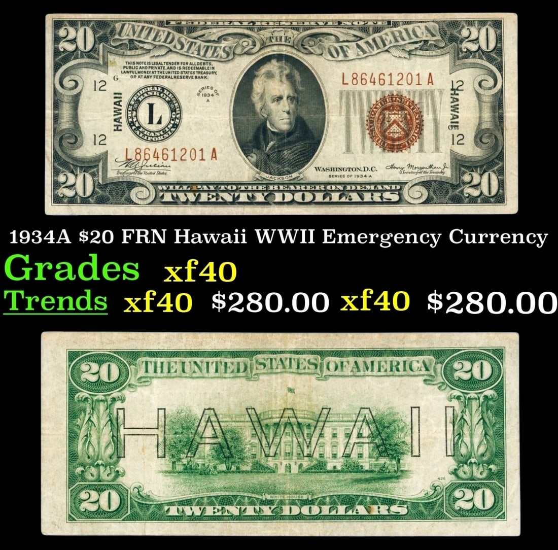 1934A $20 FRN Hawaii WWII Emergency Currency Grades xf (1 of 3)