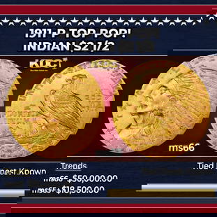 1911-p Gold Indian Quarter Eagle TOP POP! $2 1/2 GEM+ Unc USCG: 1911-p TOP POP! Gold Indian Quarter Eagle $2 1/2 GEM+ Unc USCG. Quarter eagles of 1911 are readily obtainable through MS63. Near-Gems become a little more difficult to acquire, and Gems are scarce. Co