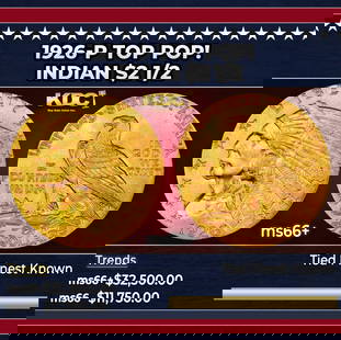 1926-p Gold Indian Quarter Eagle TOP POP! $2 1/2 GEM++ Unc USCG: 1926-p TOP POP! Gold Indian Quarter Eagle $2 1/2 GEM++ Unc USCG. The 1926 is the most consistently well produced and sharply defined circulation strike Indian quarter eagle, and the present example do