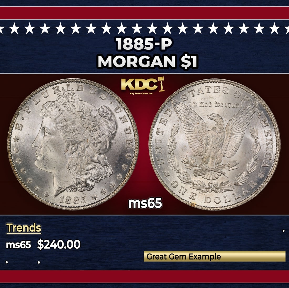 1885-p Morgan Dollar $1 Grades GEM Unc (1 of 3)