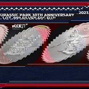 2023 Jurassic Park 30th Anniversary 1 oz .999 Silver 50c Fuji  Round: 2023 Jurassic Park 30th Anniversary 1 oz .999 Silver 50c Fuji .
