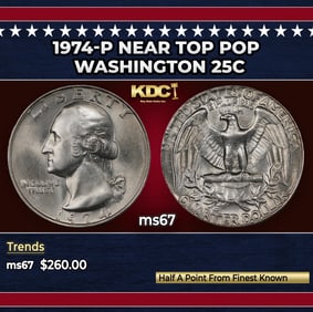 1974-p Washington Quarter Near Top Pop 25c ms67 SEGS