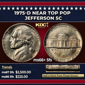 1975-d Jefferson Nickel Near Top Pop 5c ms66+ 5fs SEGS