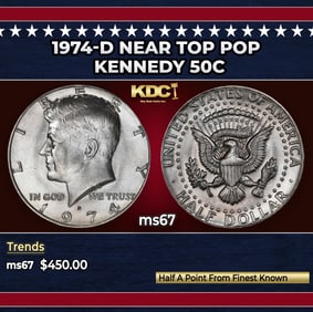 1974-d Kennedy Half Dollar Near Top Pop 50c ms67 SEGS