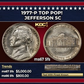 1976-p Jefferson Nickel Near Top Pop 5c ms66+ 5fs SEGS