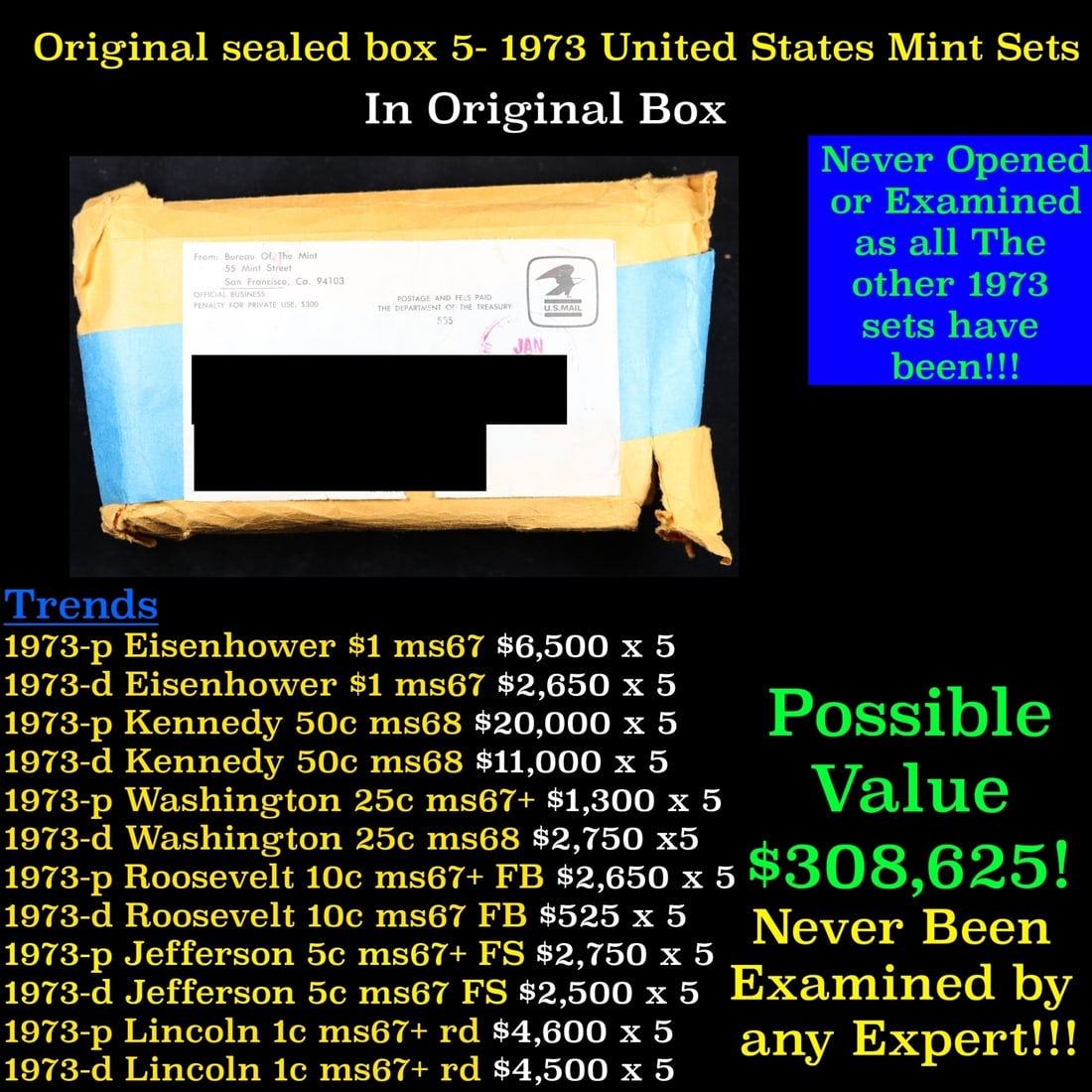 Original sealed box 5- 1973 United States Mint Sets (1 of 1)