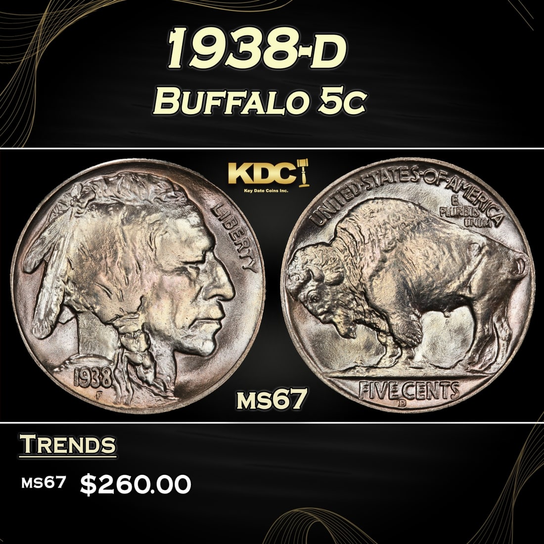 1938-d Buffalo Nickel 5c ms67 SEGS (1 of 3)