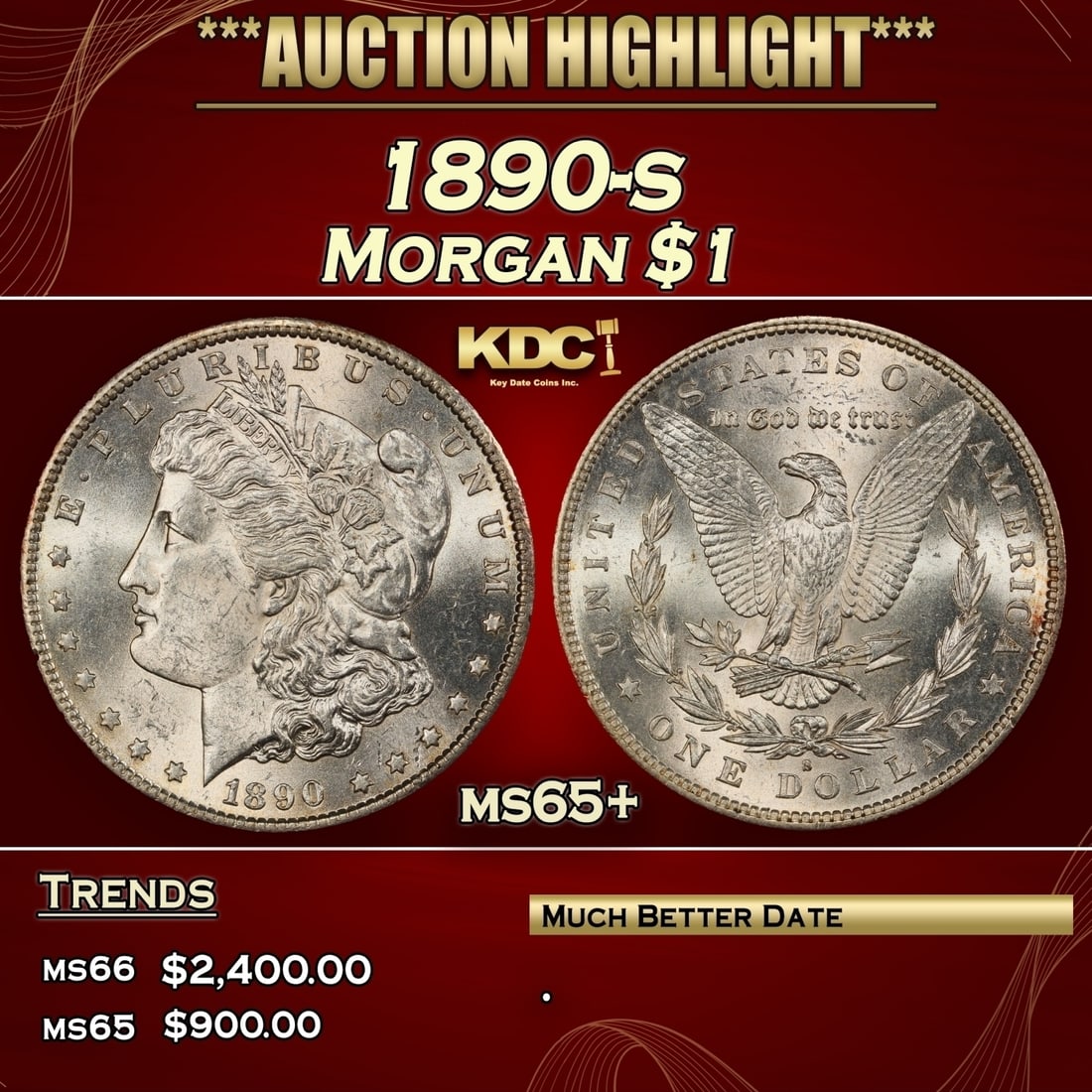 1890-s Morgan Dollar $1 ms65+ SEGS (1 of 3)