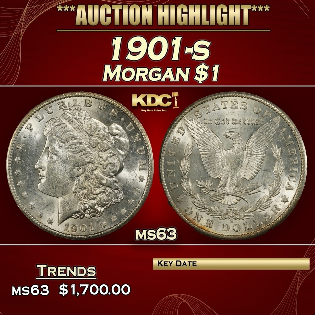 1901-s Morgan Dollar $1 ms63 USCG (1 of 3)