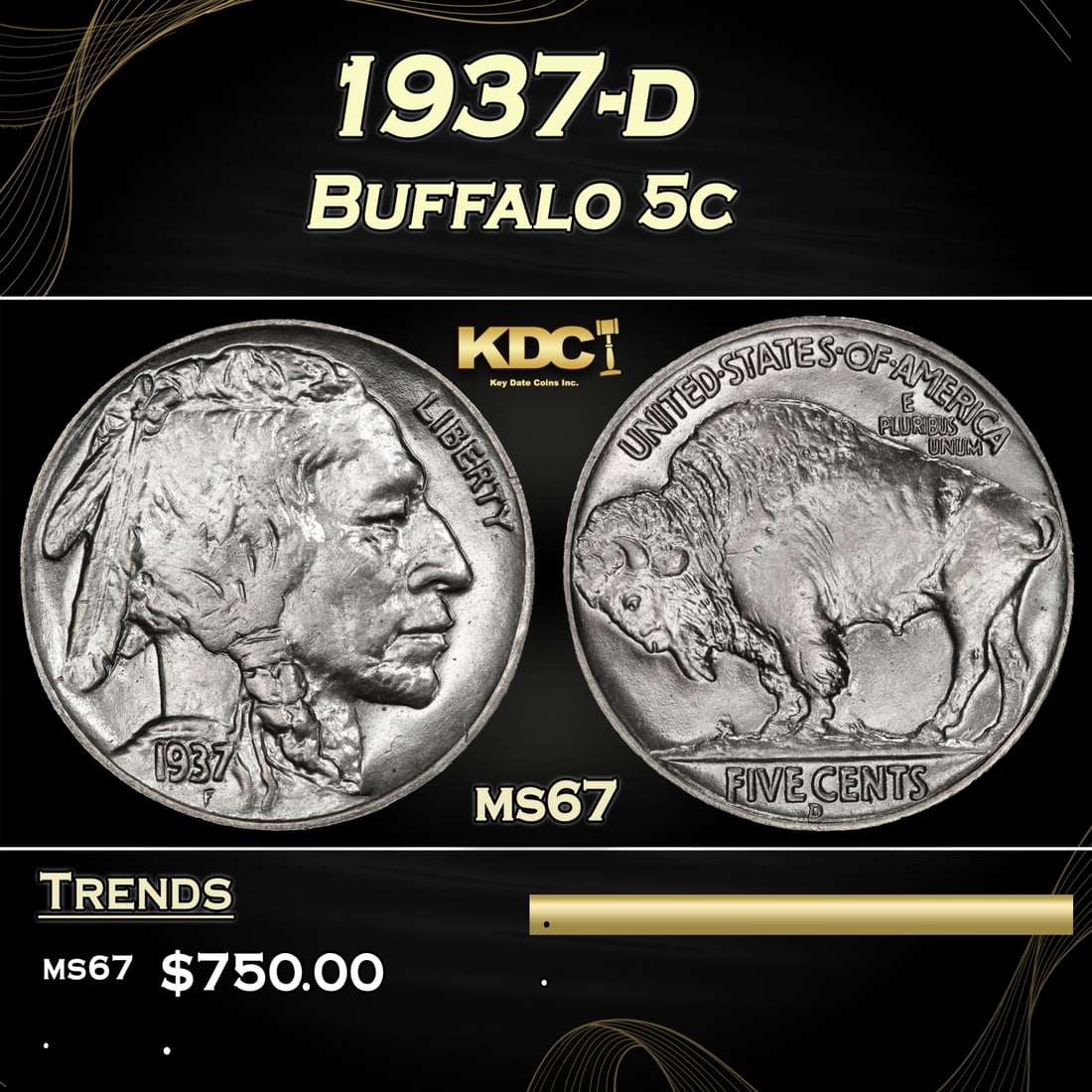 1937-d Buffalo Nickel 5c ms67 SEGS (1 of 3)