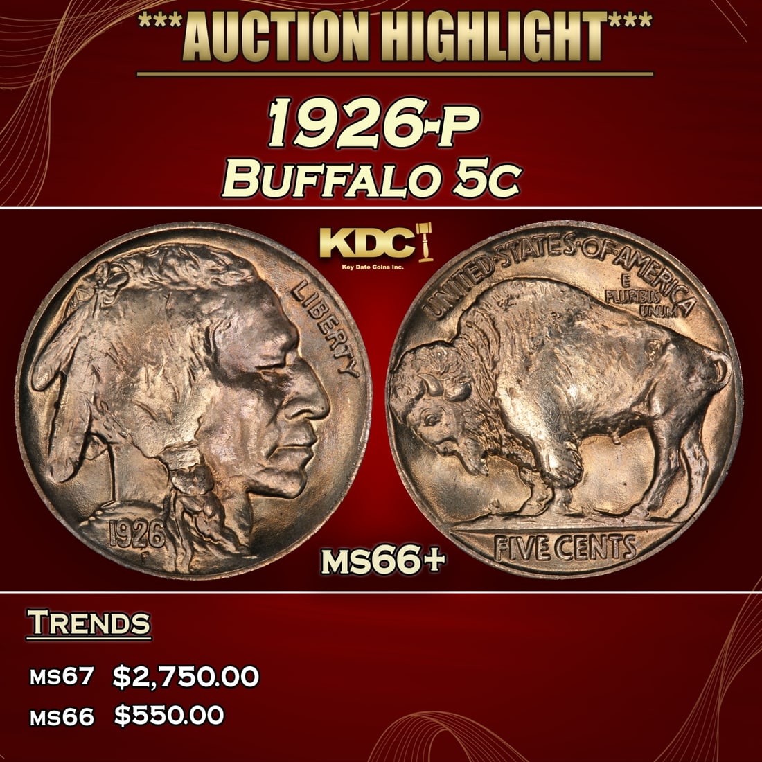 1926-p Buffalo Nickel 5c ms66+ SEGS (1 of 3)