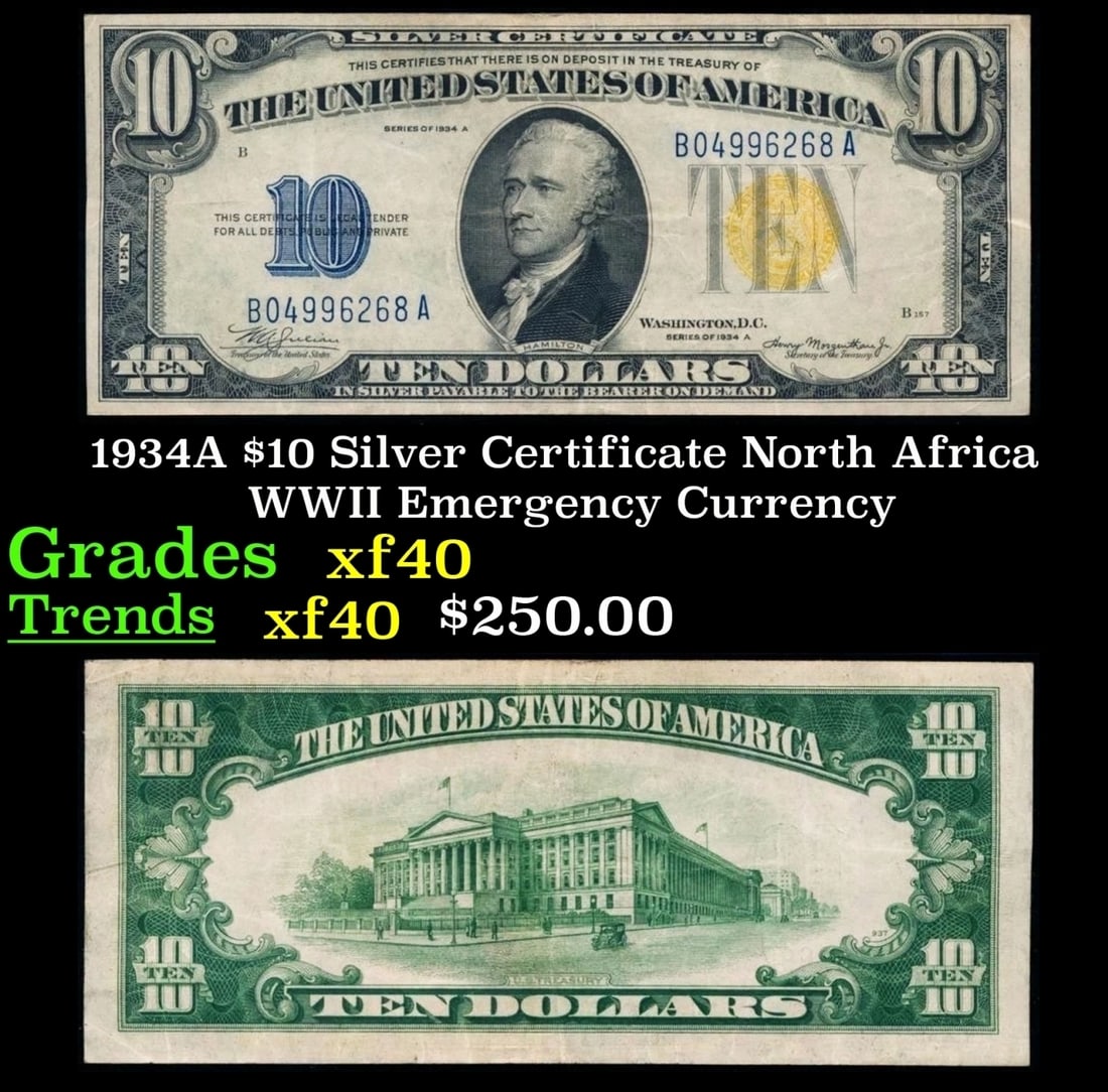 1934A $10 Silver Certificate North Africa WWII Emergency Currency Grades xf (1 of 3)