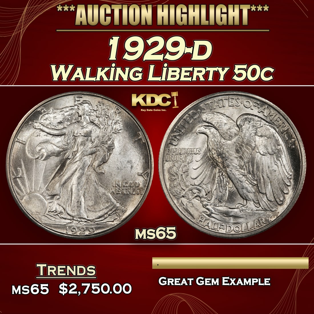 1929-d Walking Liberty Half Dollar 50c ms65 SEGS (1 of 3)