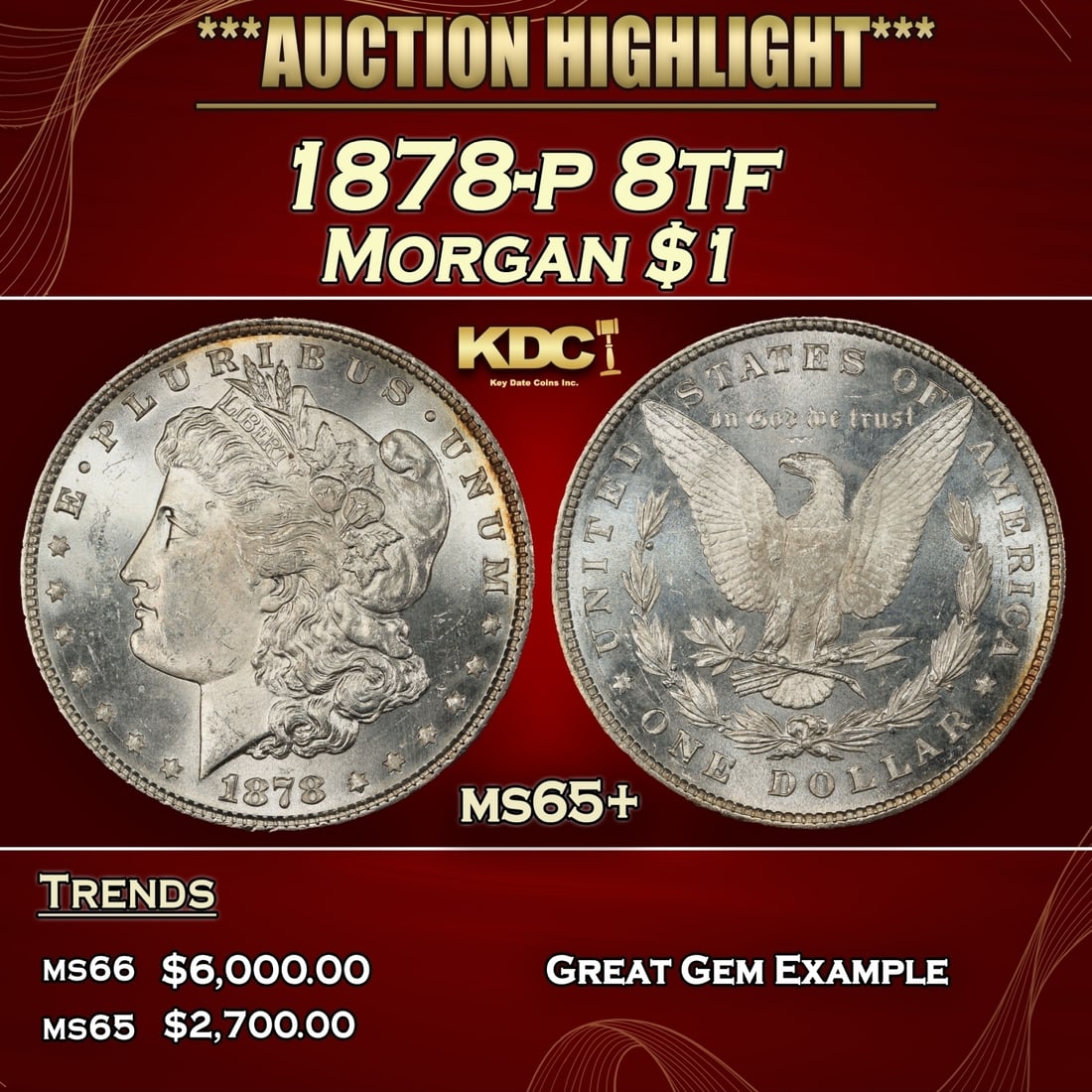 1878-p 8tf Morgan Dollar $1 ms65+ SEGS (1 of 3)