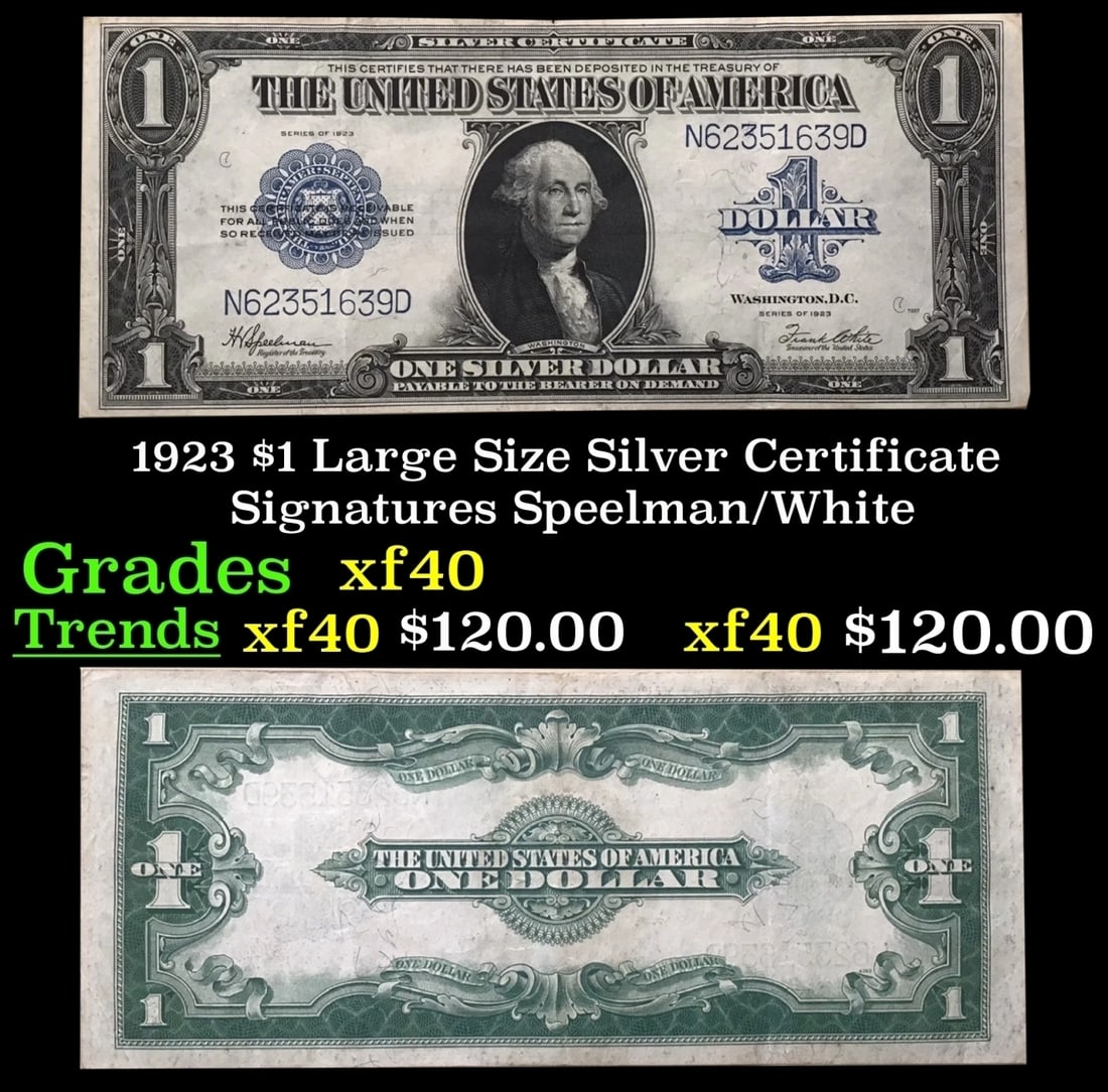 1923 $1 large size Silver Certificate Grades xf Signatures Speelman/White (1 of 3)