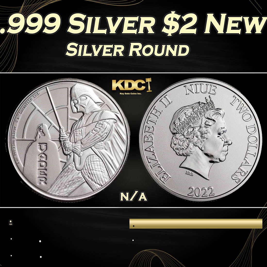 2022 Star Wars Darth Vader 1oz .999 Silver $2 New Zealand Niue Commerative Coin Grades Ungraded (1 of 3)