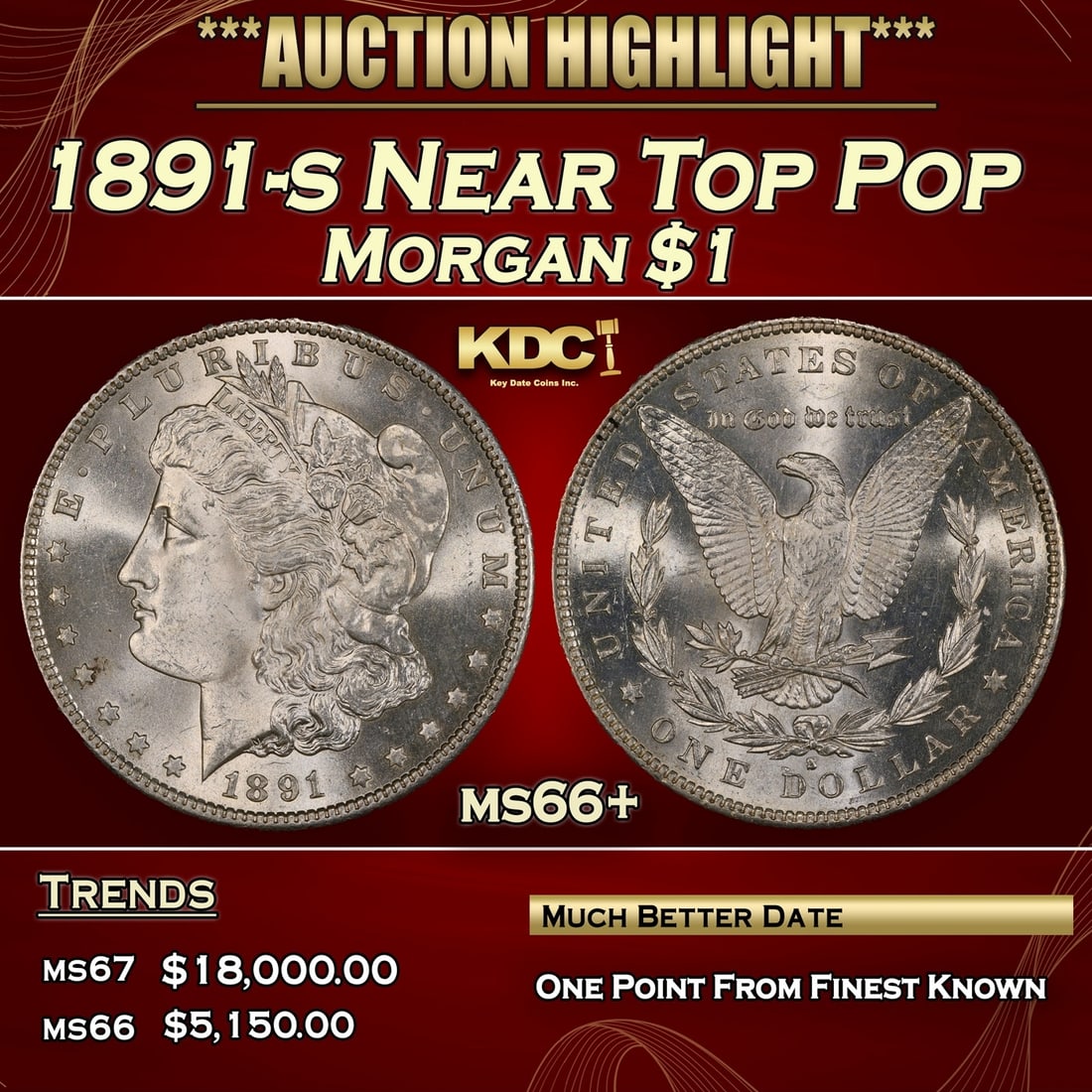 1891-s Morgan Dollar Near Top Pop $1 ms66+ SEGS (1 of 3)