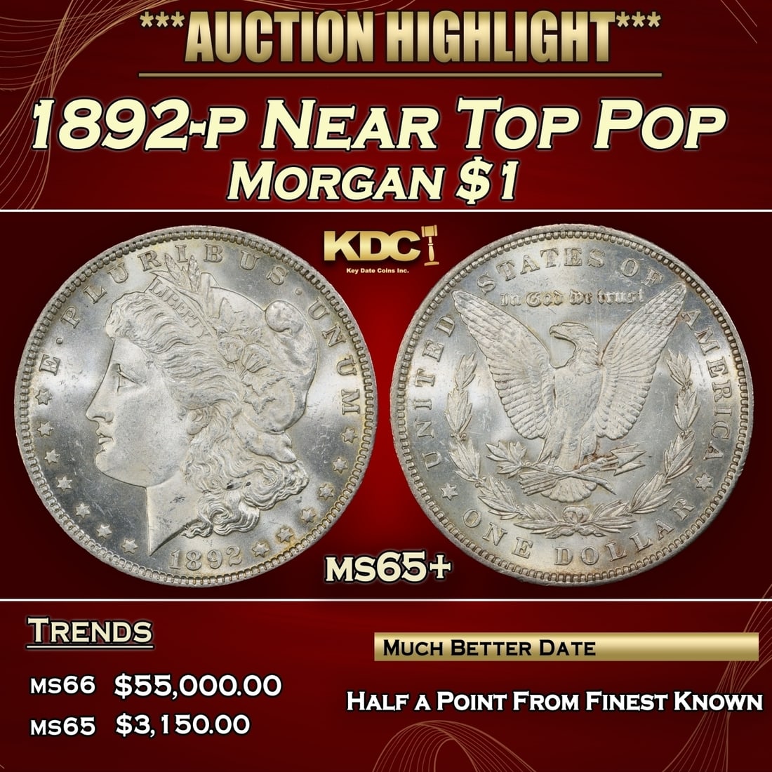 1892-p Morgan Dollar Near Top Pop $1 ms65+ SEGS (1 of 3)