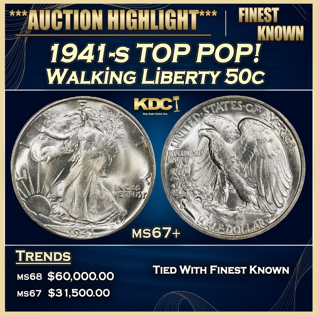 1941-s Walking Liberty Half Dollar TOP POP! 50c ms67+ SEGS (1 of 3)