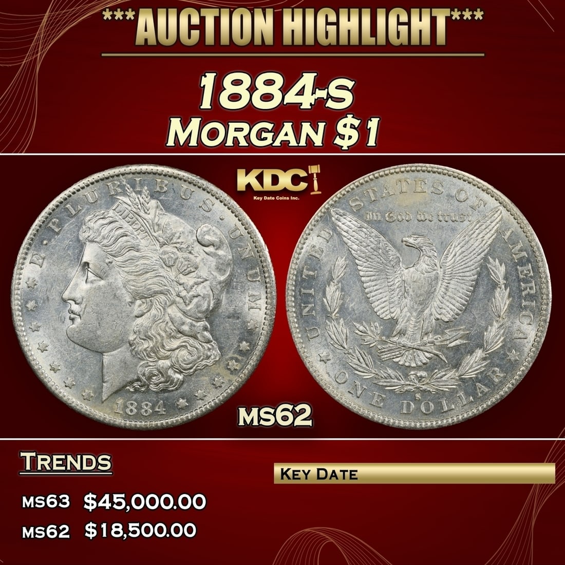 1884-s Morgan Dollar $1 ms62 USCG (1 of 3)