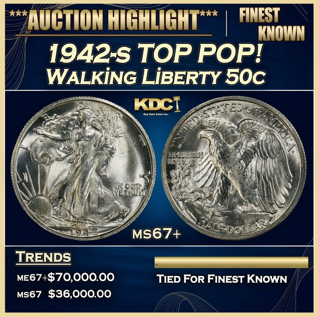 1942-s Walking Liberty Half Dollar TOP POP! 50c ms67+ SEGS (1 of 3)