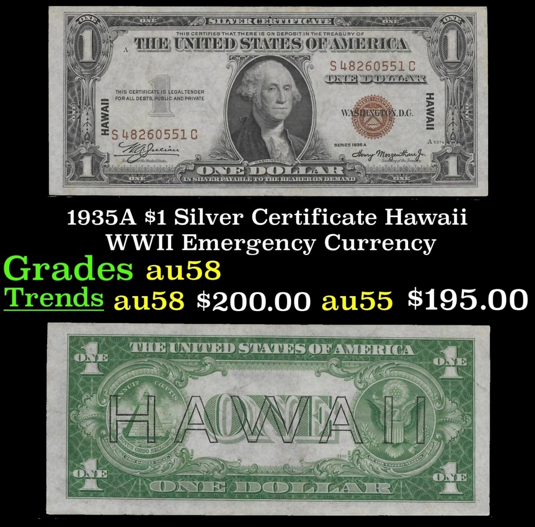 1935A $1 Silver Certificate Hawaii WWII Emergency Currency Grades Choice AU/BU Slider (1 of 3)