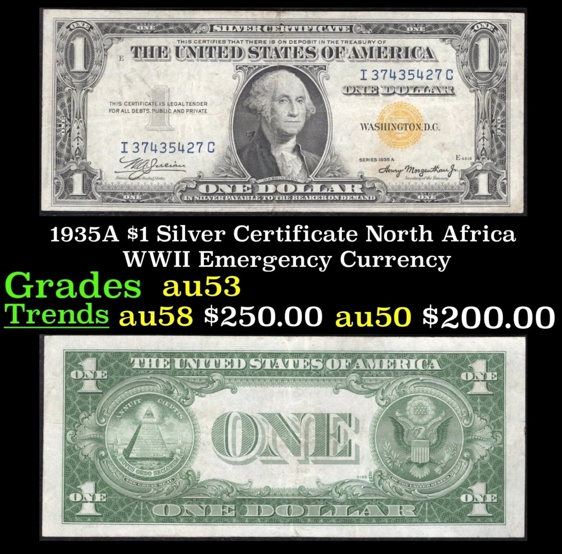 1935A $1 Silver Certificate North Africa WWII Emergency Currency Grades Select AU (1 of 3)