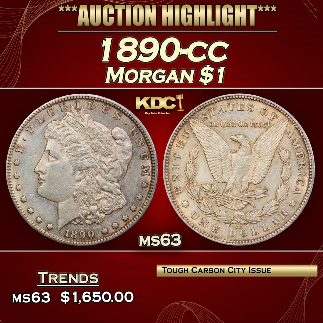 1890-cc Morgan Dollar $1 ms63 USCG (1 of 3)