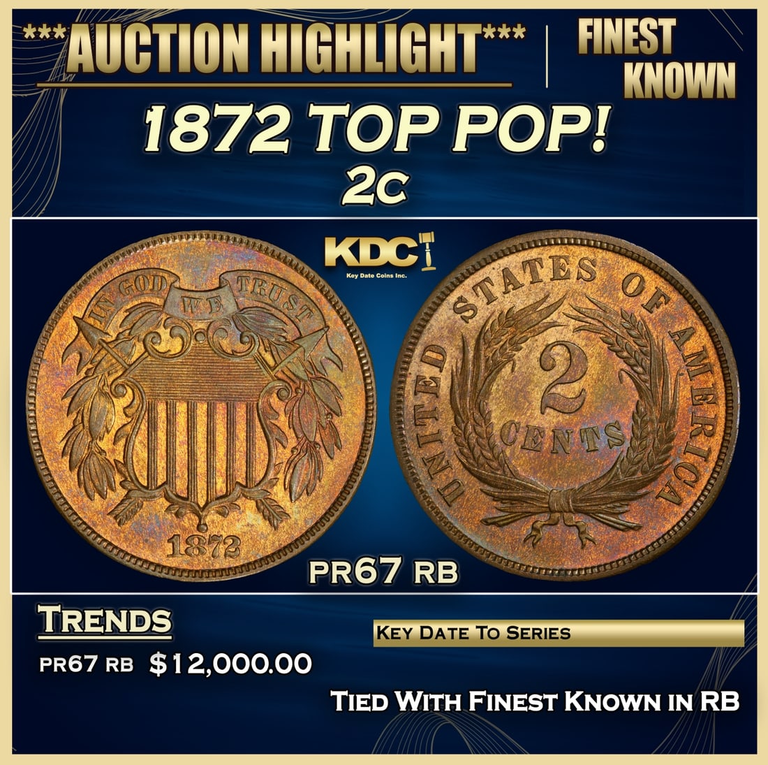 1872 Proof Two Cent Piece TOP POP! 2c pr67 rb SEGS (1 of 3)