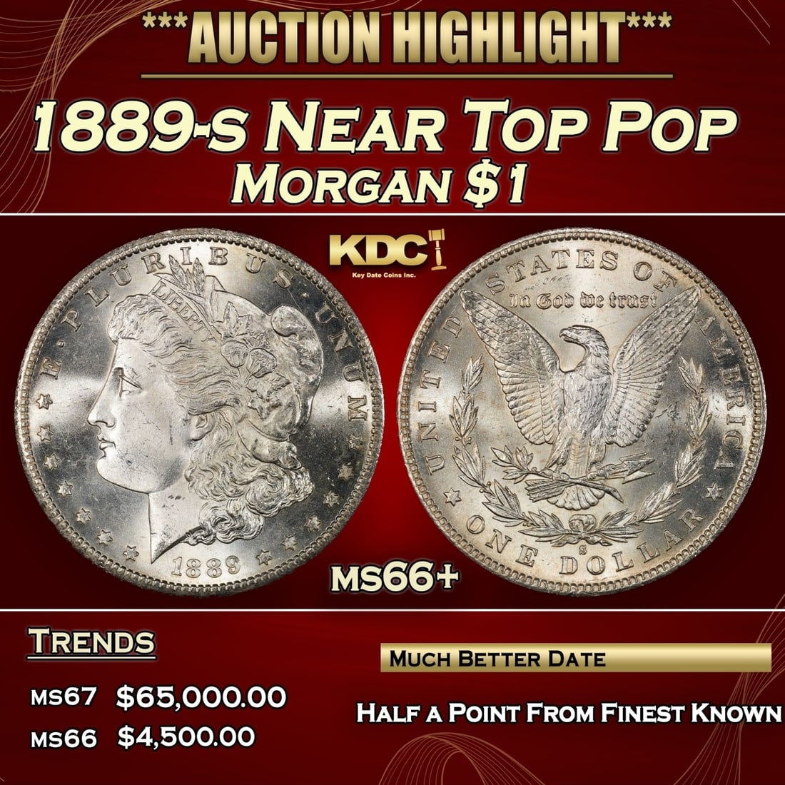 1889-s Morgan Dollar Near Top Pop $1 ms66+ SEGS (1 of 3)
