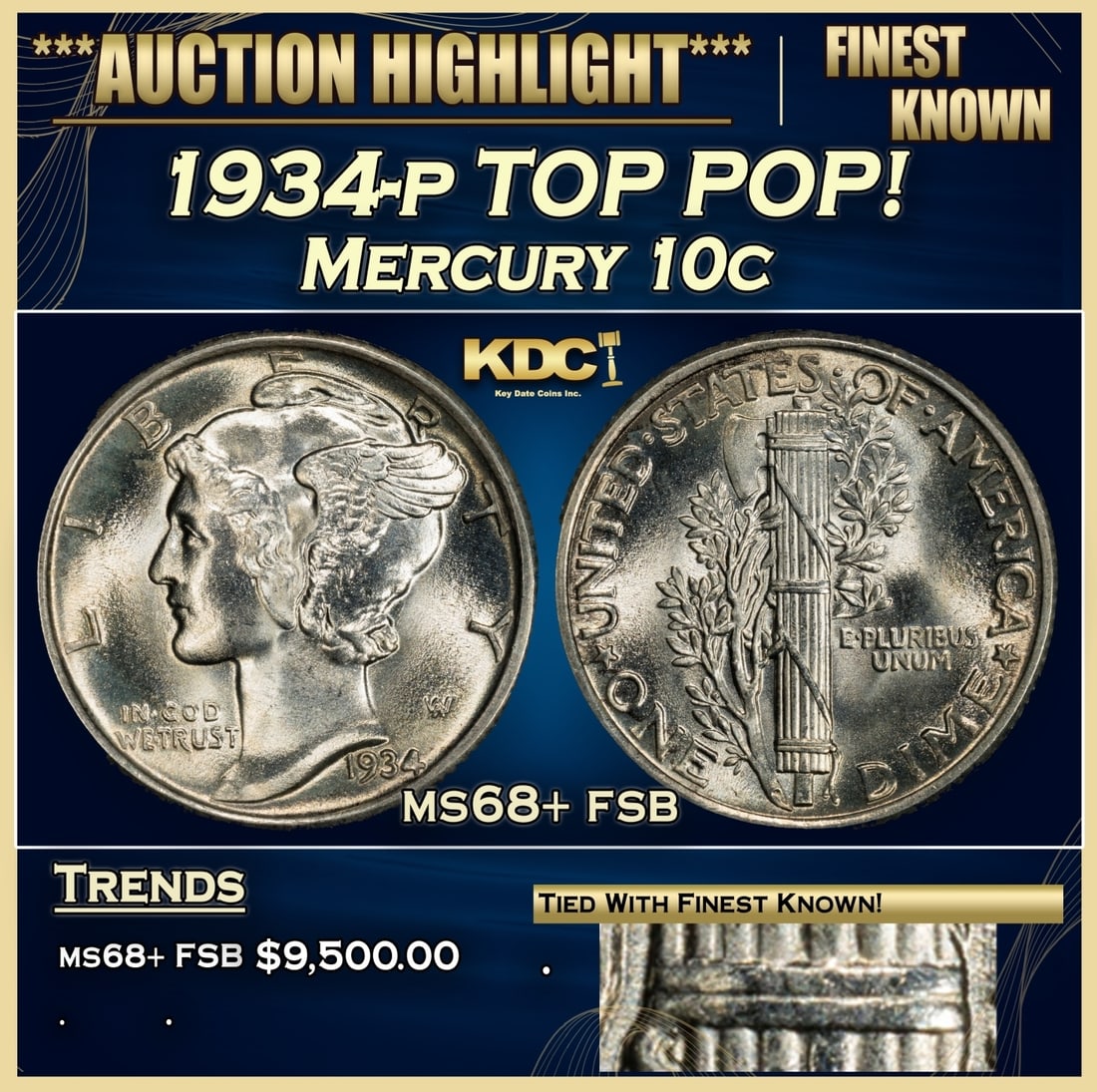 1934-p Mercury Dime TOP POP! 10c ms68+ fsb SEGS (1 of 4)