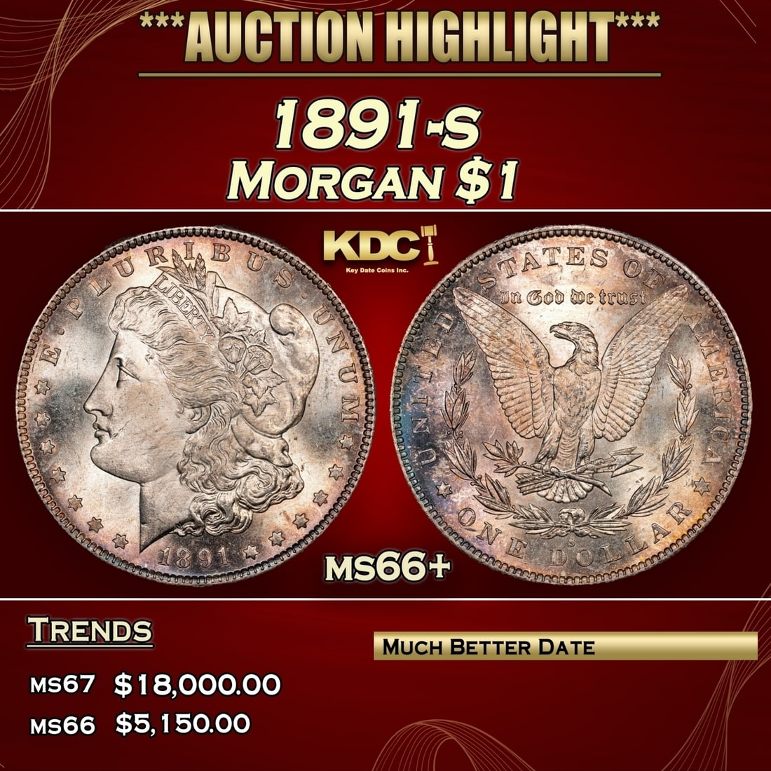 1891-s Morgan Dollar $1 ms66+ SEGS (1 of 3)