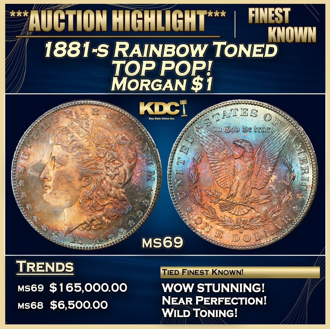 1881-s Morgan Dollar Rainbow Toned TOP POP! $1 ms69 SEGS (1 of 3)