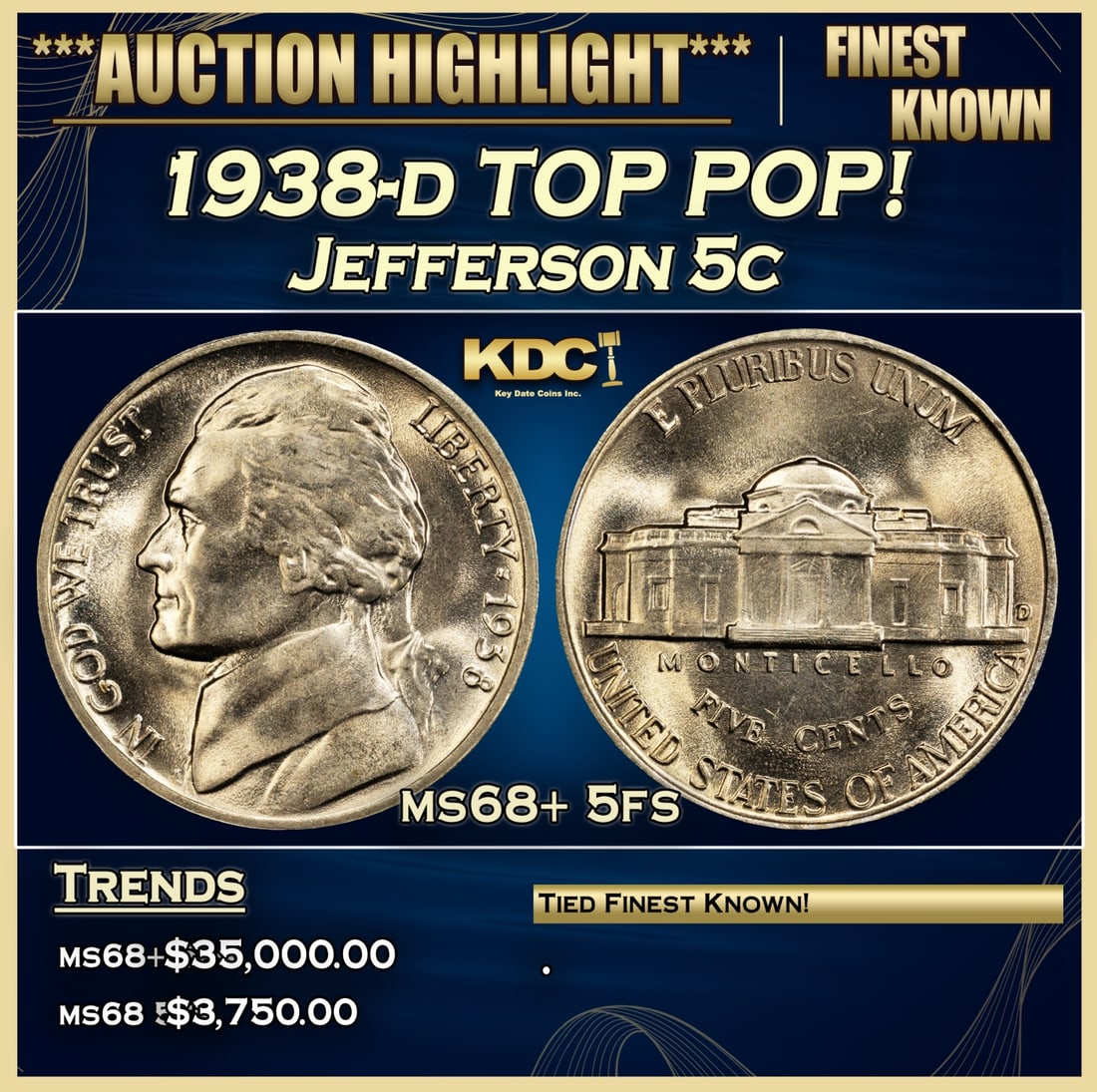 1938-d Jefferson Nickel TOP POP! 5c ms68+ 5fs SEGS (1 of 3)
