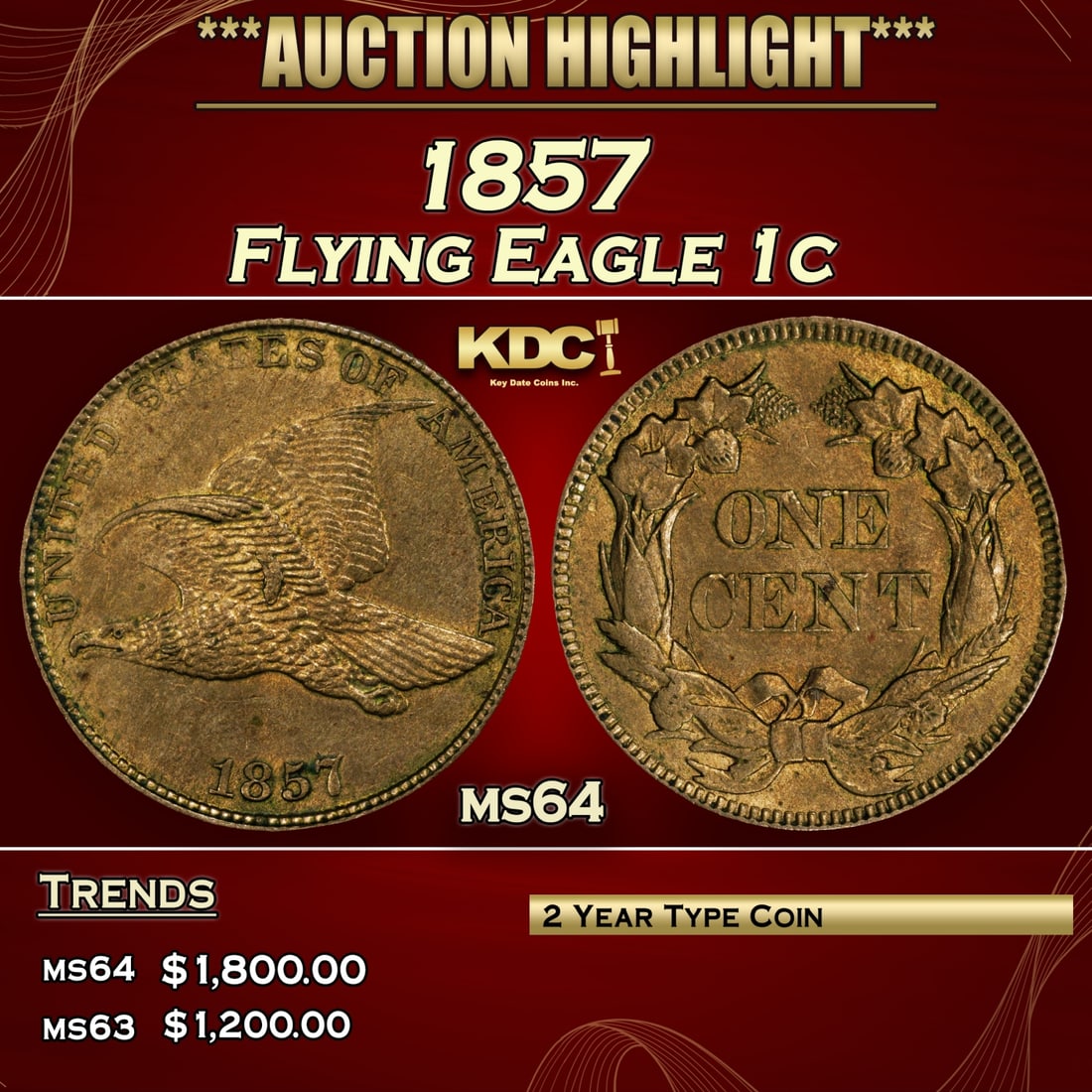 1857 Flying Eagle Cent 1c Grades ms64 (1 of 3)