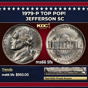 1979-d Jefferson Nickel Near Top Pop 5c ms66+ 5fs SEGS