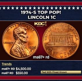 1974-d Lincoln Cent Near Top Pop 1c ms67 rd SEGS