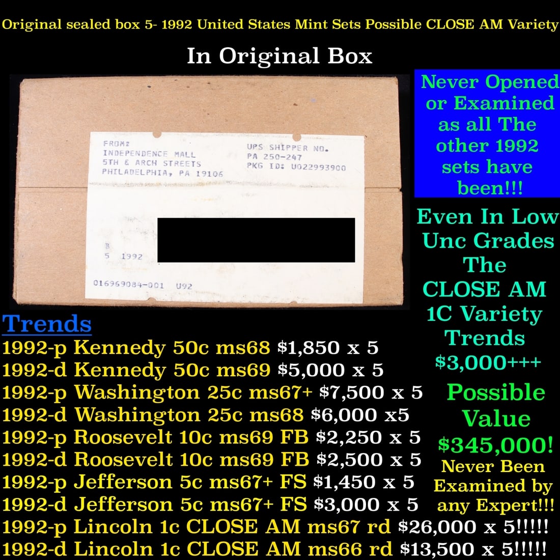 Original sealed box 5- 1992 United States Mint Sets (1 of 1)