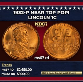 1932-p Lincoln Cent Near Top Pop! 1c ms67 rd SEGS