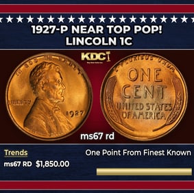 1927-p Lincoln Cent Near Top Pop! 1c ms67 rd SEGS