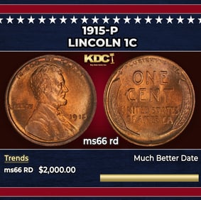 1915-p Lincoln Cent 1c ms66 rd SEGS